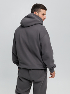 Grey <b>Oversized</b> Hoodie & <b>Jogger</b> Set. Fleece Two Piece Sweatsuit. Custom Logo Streetwear Tracksuit. Private Label Manufacturer - Product Image 2