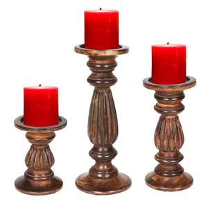Ensemble de 3 bougeoirs artisanaux en bois de manguier, supports décoratifs en bois pour bougies pilier, pour fêtes de Noël, mariages et décoration intérieure - Product Image 1