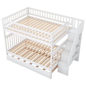 Lit superposé blanc double sur double avec lit gigogne et escalier - Product Image 6