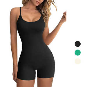 Precio al por mayor: Conjuntos de yoga y ropa de gimnasio transpirables para mujer con tirantes finos sin costuras, monos de fitness de talla grande con estampado de guinga. - Product Image 3