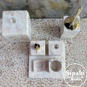 Ensemble d'accessoires de salle de bain en marbre violet fait main, accessoires de décoration en pierre de luxe - Product Image 4