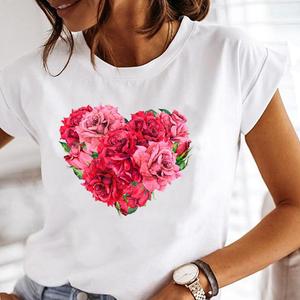 T-shirt en coton tricoté aérien pour femme avec un charmant motif floral et un style moderne - Product Image 1