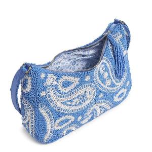 Sac à bandoulière brodé de perles bleues pour fêtes, mariages, événements, avec nœud perlé et breloque suspendue, sac à main de soirée - Product Image 3