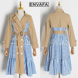 Chaqueta Cortavientos Transpirable Personalizada con Logotipo, Abrigo Largo con Cinturón y Doble Botonadura para Mujer, Estilo Coreano con Parches - Product Image 1