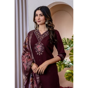 Ensemble Kurti Pantalon Dupatta pour femmes - Tenue élégante en trois pièces - Product Image 1