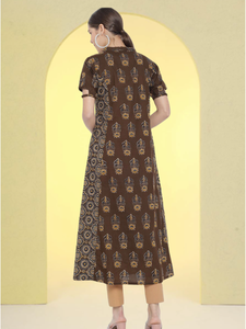 Blusa Kurti sin espalda de algodón con estampado floral hecho a mano, color marrón, estilo étnico, para mujer, venta al por mayor, ropa informal de verano - Product Image 6
