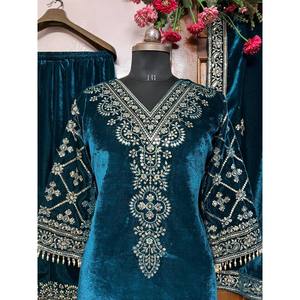 Ensemble haut et bas faits main de créateur avec dupatta pour tenue de soirée, taille XL, taille naturelle - Product Image 2