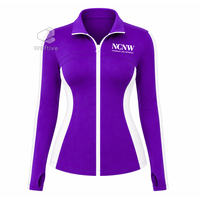 Ensemble de sport violet pour femme NCVW avec panneaux latéraux contrastants blancs, veste à col montant et fermeture éclair intégrale, leggings taille haute, ensemble de vêtements de sport