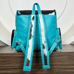 กระเป๋าใส่ผ้าอ้อมหนังวัวทำด้วยมือแบบตะวันตกกระเป๋าหินเทอร์ควอยซ์กระเป๋าเป้สะพายหลังสำหรับทุกเพศ - Product Image 5