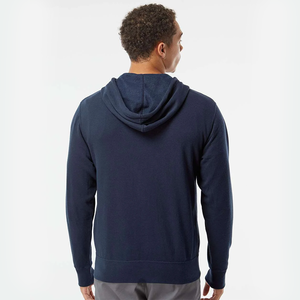 Men's <b>Navy</b> Blue Fleece Zip-Up Oversized Hoodie Winter Solid Color Casual <b>Sweatshirt</b> with Kangaroo Pocket Front Logo - Product Image 3
