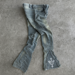 Women's Black Distressed Denim Flare Pants With Flame Embroidery Mid Waist Regular Fit Full Length Casual Autumn Style - Product Image 5