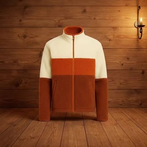Trendy Winter <b>Orange</b> ColorBlock Hooded Polar <b>Fleece</b> Jacket-Waterproof Breathable Reflective Thin - Product Image 3