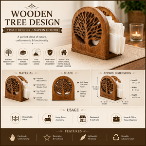 Handcrafted Acacia Wood Tissue Napkin Holder <b>Tree</b> Design-Eco-Friendly Rustic Farmhouse Decor Free Standing <b>Tabletop</b> Organizer - Product Image 5