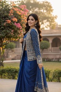 Sari en soie Creep au design exclusif et élégant avec chemisier et koti assortis, style chic, tendance, moderne, pour femme, idéal pour les fêtes. - Product Image 5