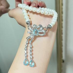 Collier en perles d'eau douce de 7-8 mm en gros pour femmes, chaîne de clavicule à pampilles, avec bijoux cadeau, collier de niche frais - Product Image 3