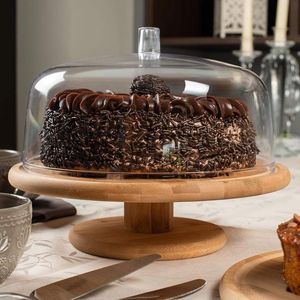 Base de Madera de Lujo para Pastel con Cúpula de Cristal Transparente, Apta para Lavavajillas, Personalizable para Presentación de Pasteles en Ocasiones Especiales y Catering - Product Image 1