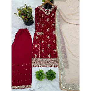 Top de soirée pour femmes-Ensemble Plazzo et Dupatta Broderie lourde - Product Image 6