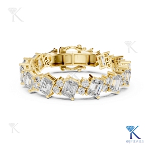 Mixed Cut Emerald Round Diamond Tennis <b>Bracelet</b> 14K <b>Solid</b> Gold Fine Unisex Luxury Jewelry Party Gift Manufacturer Wholesale - Product Image 1