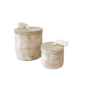Ensemble de contenants de rangement en bois avec couvercles en marbre, boîtes de rangement rondes avec motif floral pour la décoration de la maison, prix de gros, en vente - Product Image 1
