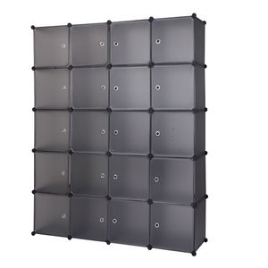 20 Scaffali Cubo Impilabili in Plastica Grigia, Armadio Modulare Multifunzionale con Asta Appendiabiti, Organizzatore - Product Image 2