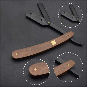 Wood Handle Professional Straight <b>Edge</b> Stainless Steel Sharp Barber Razor Wooden <b>Trimmer</b> Manual Shaver Folding Shaving Knife - Product Image 6