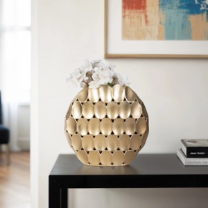 Jarrón de Cerámica con Diseño Acanalado en Cobre Dorado, Macetero Texturizado Contemporáneo para Decoración del Hogar - Product Image 4