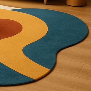 Alfombra moderna abstracta de diseño ondulado y colorido, hecha a mano con lana suave, para decoración de sala de estar o dormitorio, tapete de forma única. - Product Image 4