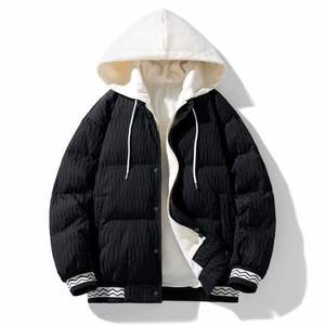 Men's Black <b>Hooded</b> Puffer Jacket Zipper Closure Windproof Thick Polyester Filled Casual Winter <b>Coat</b> Regular Fit - Product Image 1