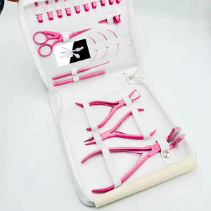 Kit d'outils capillaires Micro-Link rose étanche en acier inoxydable avec pinces à micro-anneaux, aiguilles à boucle, ciseaux de sectionnement et peigne pour salon - Product Image 3