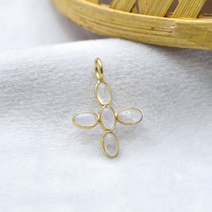 Natural <b>Moonstone</b> Cross <b>Pendant</b> Gold Plated Oval Gemstone Charm Bezel Set Minimal Spiritual Jewelry Women Gift - Product Image 1