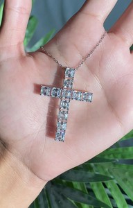 <b>OM</b> GEMS Asscher Diamond Cross <b>Necklace</b> Pendant Christian Faith Pendant Religious Jewelry Pendant 925 Silver Cross Charm Pendant - Product Image 4