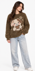 mens mohair <b>sweater</b> reversible oversized <b>crewneck</b> fuzzy striped pullover handknitted jacquard winter knitwear oem odm custom - Product Image 5