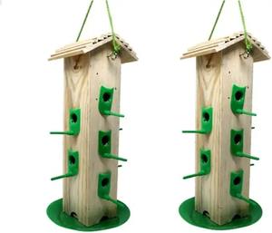 Mangeoire à oiseaux suspendue en bois pour jardin extérieur, piscine, maison d'alimentation multi-trous pour oiseaux, cour, balcon, oiseaux sauvages - Product Image 4