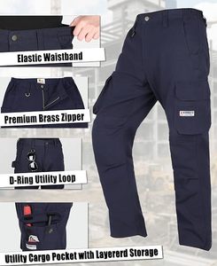 Men's Navy <b>Work</b> <b>Pants</b> With Tool Pockets Abrasion Resistant <b>Cargo</b> Trousers Cotton Material - Product Image 3
