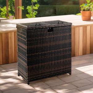 72-Gallon Outdoor <b>Large</b> Wicker Trash <b>Bins</b> Dual Lids Hideaway Rattan Trash Cans for Porch Backyard Deck Patio Poolside Beyond - Product Image 6