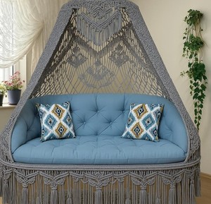 Fauteuil suspendu rond en macramé, grand hamac suspendu pour adultes, balançoire intérieure et extérieure, balançoire bohème pour balcon, chaise hamac pour patio - Product Image 2