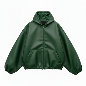 Veste à capuche oversize pour homme, manches lanternes, couleur unie, coupe-vent, courte, en polyester tissé, streetwear, manteau décontracté d'automne - Product Image 3