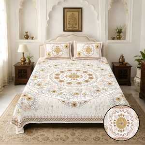 Hermosa Cubrecama de Algodón con Patrón Amrita, Estampada a Mano, Hecha en India, Juego de Ropa de Cama Boho, 300 Hilos, Resistente a la Decoloración, para Todas las Estaciones - Product Image 3