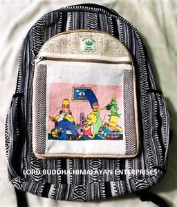 Sac à dos unisexe en tissu de coton souple fabriqué au Népal, style tendance, motif de personnage, doublure en coton, fermeture à glissière, poignée détachable - Product Image 1