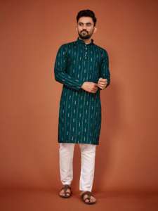 Vente en gros de kurtas et pyjamas traditionnels pour hommes en coton multicolores à manches longues, brodés, pour Diwali, mariage et occasions festives - Product Image 4