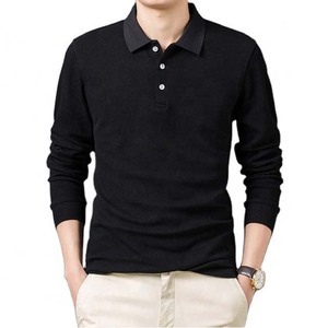 Polo à manches longues pour homme, couleur unie, décontracté, tricoté, boutonné devant, coupe classique, respirant, en coton vert - Product Image 3