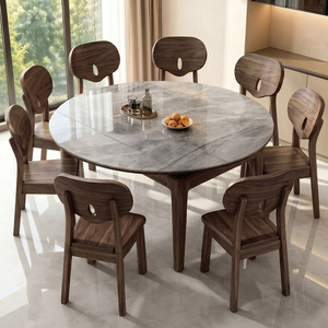 Modern <b>Extendable</b> Solid Wooden <b>Dining</b> <b>Table</b> Set with Folding Mechanism and 6 Back Chairs for <b>Dining</b> room Hotel Apartment - Product Image 1