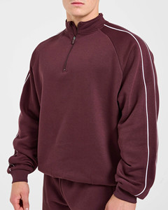 Sudadera con capucha para hombre, superventas, OEM, con logotipo personalizado, color Dusty Plum, con media cremallera y ribetes, mezcla de algodón transpirable, estilo chándal y streetwear. - Product Image 5
