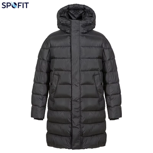 Custom Men's Long Hooded Puffer Jacket <b>Thick</b> <b>Winter</b> <b>Coat</b> Windproof Polyester Wadding Casual Loose Fit Zipper Closure Solid Black - Product Image 1