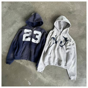Sudadera con Capucha y Cremallera para Hombre, 100% Algodón, Felpa Francesa, Corte Regular, Bolsillo Frontal, Estampado de Letras, Informal, Transpirable, Estilo Urbano - Product Image 6