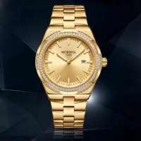 Jam Tangan Mekanis Pria Bulat Diameter 30mm Aksen Batu Permata Kaca Mineral Tahan Air 10 Bar Kalender