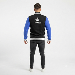 Hot Selling <b>Men</b> Varsity <b>Men's</b> <b>Jacket</b> OEM Color Block Varsity <b>Jacket</b> <b>Men</b> Black Blue Snap Button Streetwear <b>Baseball</b> <b>Jacket</b> - Product Image 2