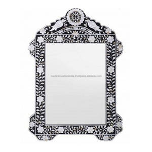 Espejo moderno de lujo con marco de madera Art Deco con incrustaciones de hueso eleva sin esfuerzo la decoración de tu hogar - Product Image 1