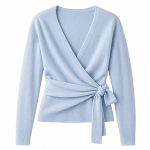 Cárdigan de punto con cuello en V para mujer, suéter cruzado con nudo lateral, manga larga, informal, transpirable, poliamida, logo frontal, color liso, otoño invierno - Product Image 2