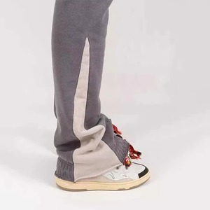 Men High Quality Custom Flared Jogger Track Pants Elastic Mid Waist Cotton Patchwork Casual Sweatpants - Product Image 5